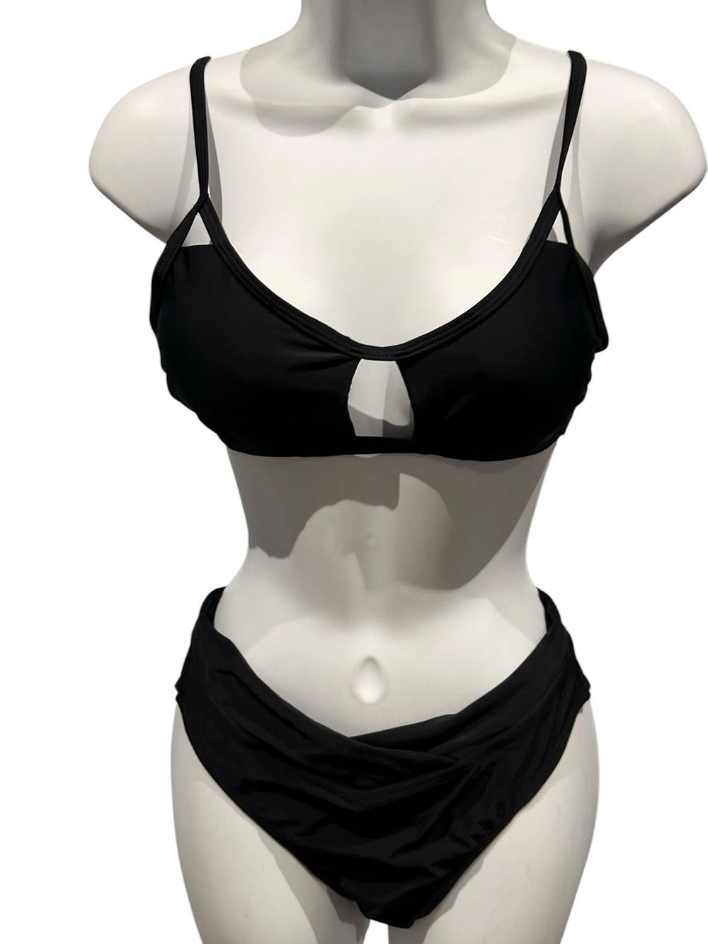 Cupshe Tempest Cutout Bralette & V-Front High Waist Black Bikini Set Size Small